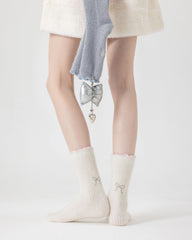 Women Crew Socks Bowknot Series Soft Ice Cream Color Cozy Casual Socks