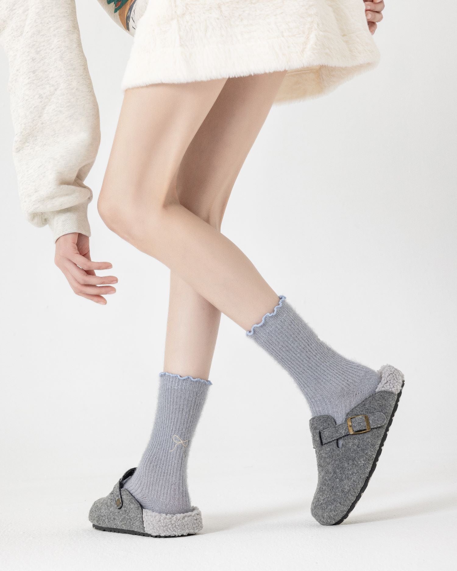 Women Crew Socks Bowknot Series Soft Ice Cream Color Cozy Casual Socks