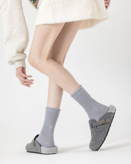 Women Crew Socks Bowknot Series Soft Ice Cream Color Cozy Casual Socks