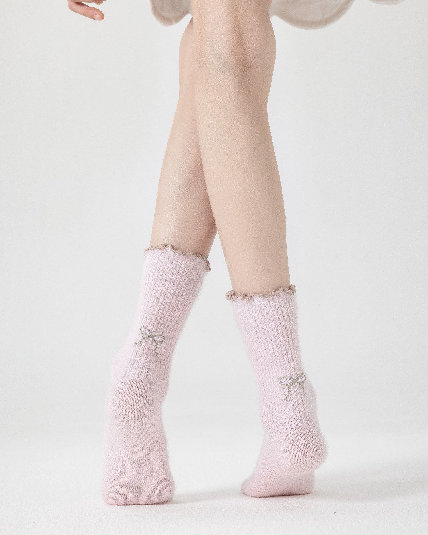 Women Crew Socks Bowknot Series Soft Ice Cream Color Cozy Casual Socks
