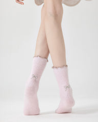 Women Crew Socks Bowknot Series Soft Ice Cream Color Cozy Casual Socks