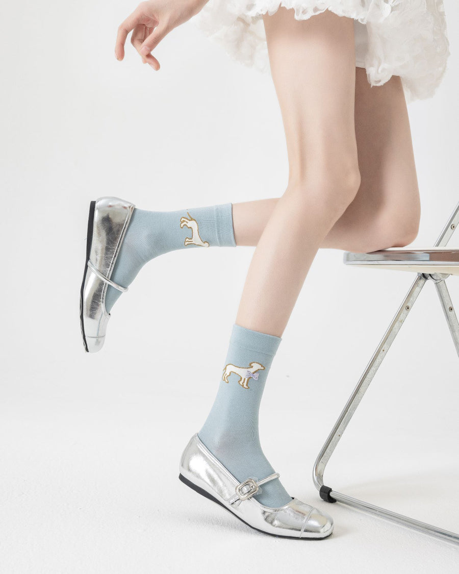 Women Crew Socks Bowtie Dog Series Cotton Cute Embroidery Casual - SWEET NANA
