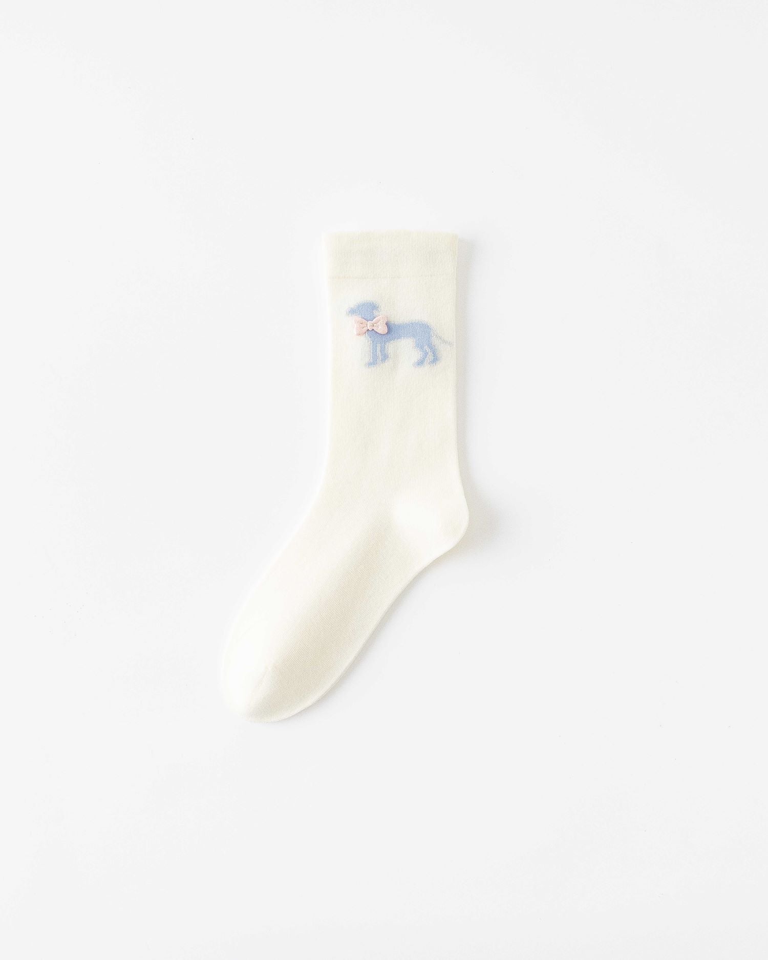 女款中筒襪子 蝴蝶結狗狗系列 棉質 可愛刺繡 休閒襪子