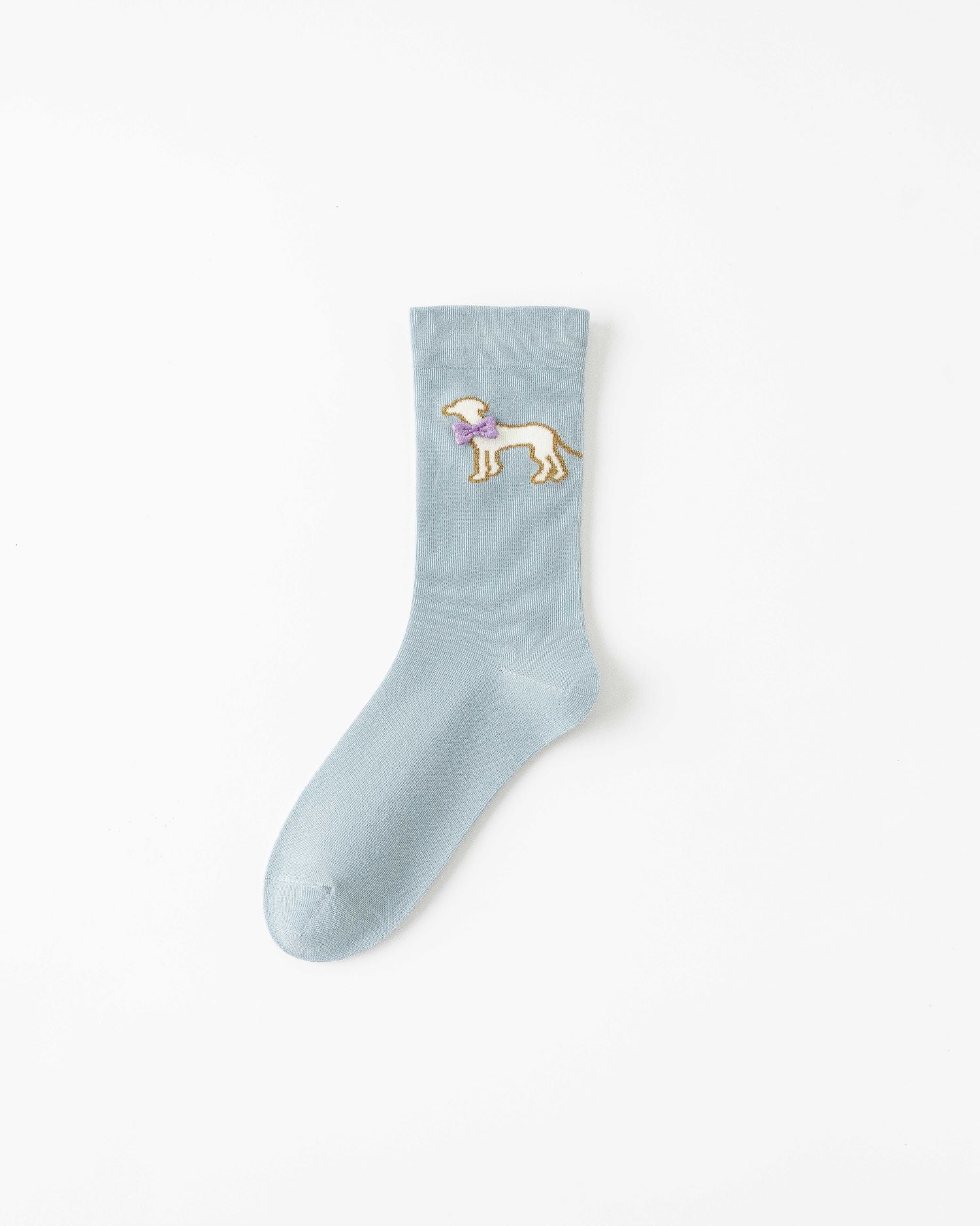 女款中筒襪子 蝴蝶結狗狗系列 棉質 可愛刺繡 休閒襪子