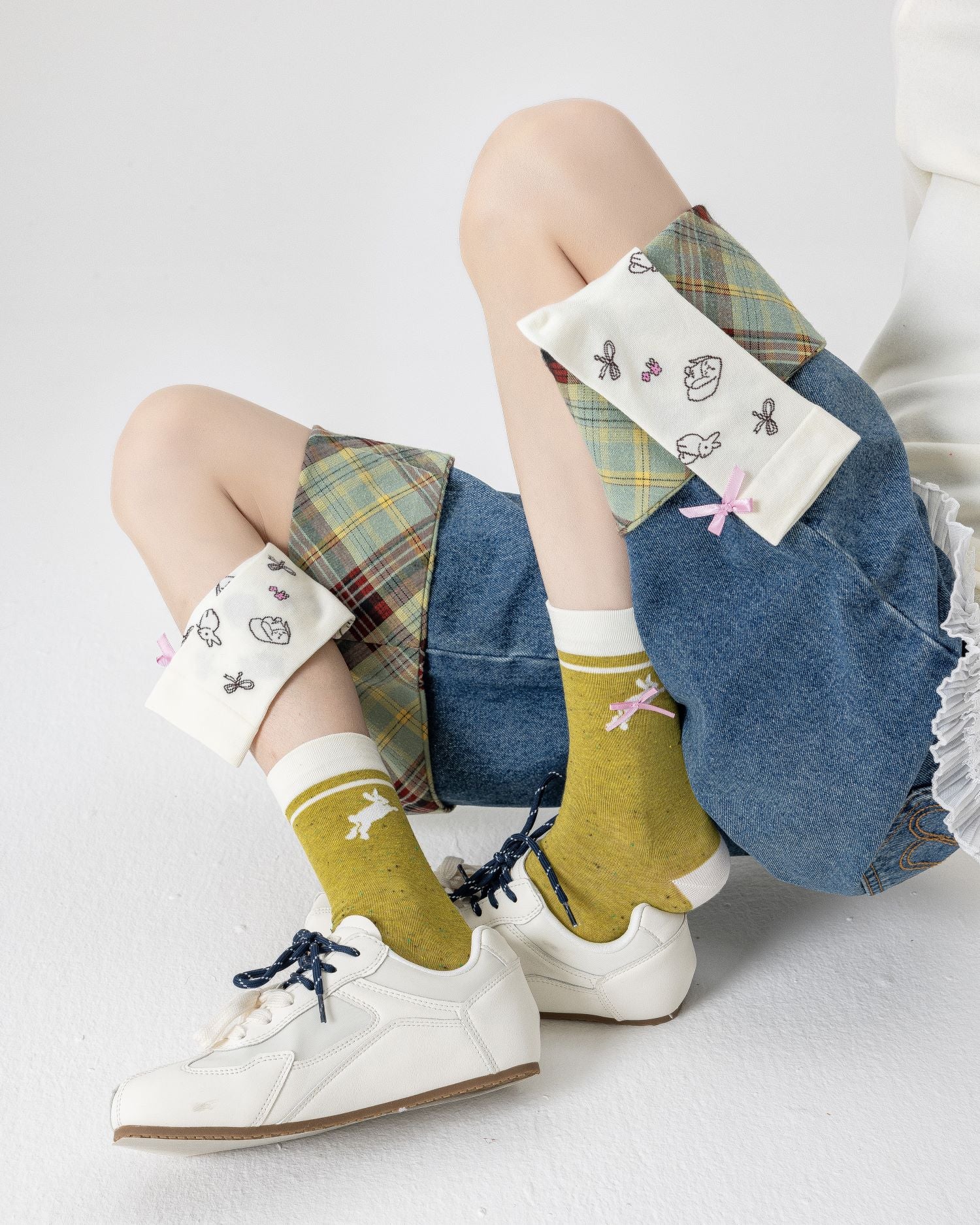 Women Crew Socks Bunny Series Cotton Cute Jacquard Bowknot Casual - SWEET NANA Main image
