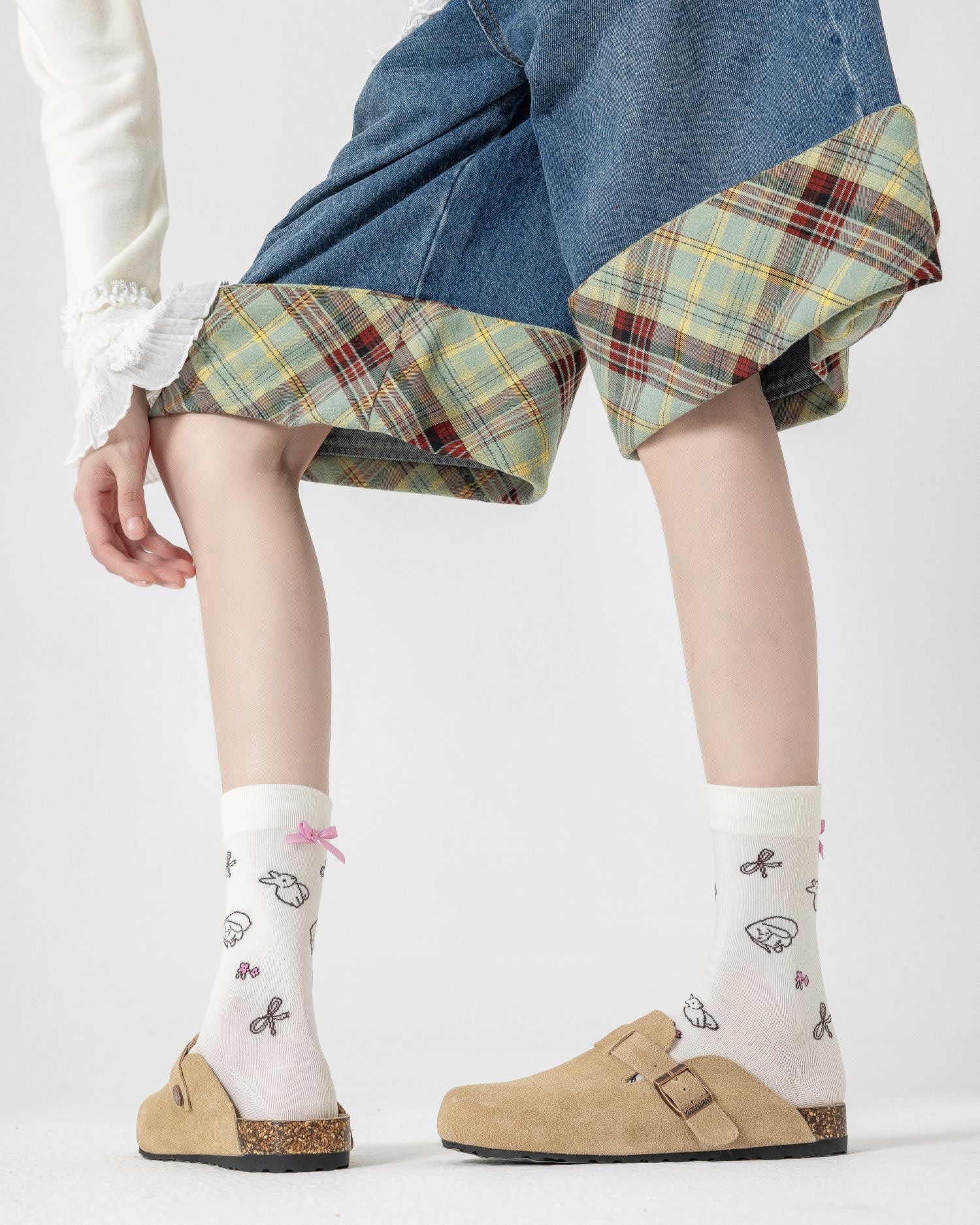 女款中筒襪子兔子系列棉質可愛提花蝴蝶結休閒襪子