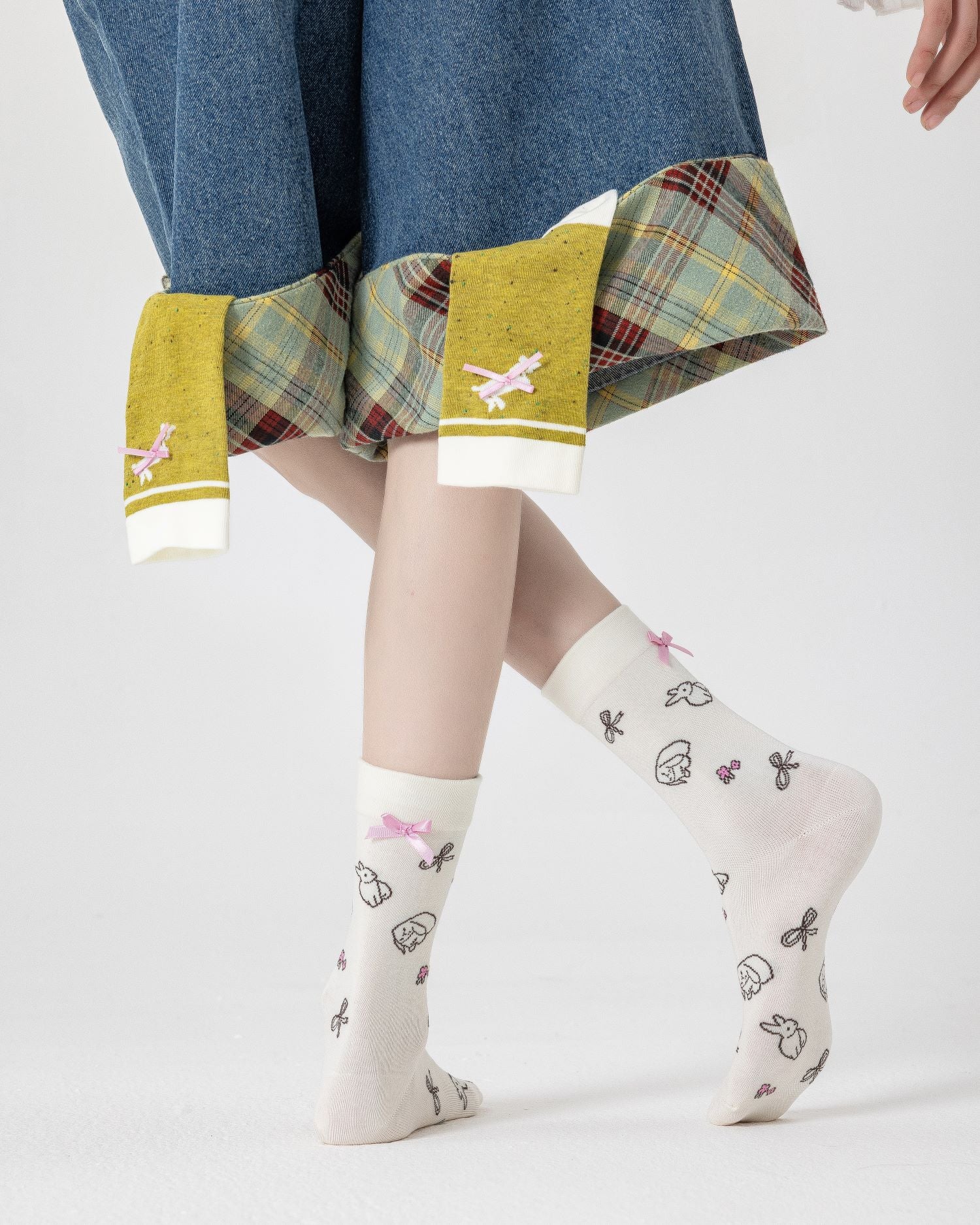 女款中筒襪子兔子系列棉質可愛提花蝴蝶結休閒襪子