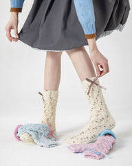 Women Crew Socks Canelé Series Fuzzy Warm Cozy Indoor Socks