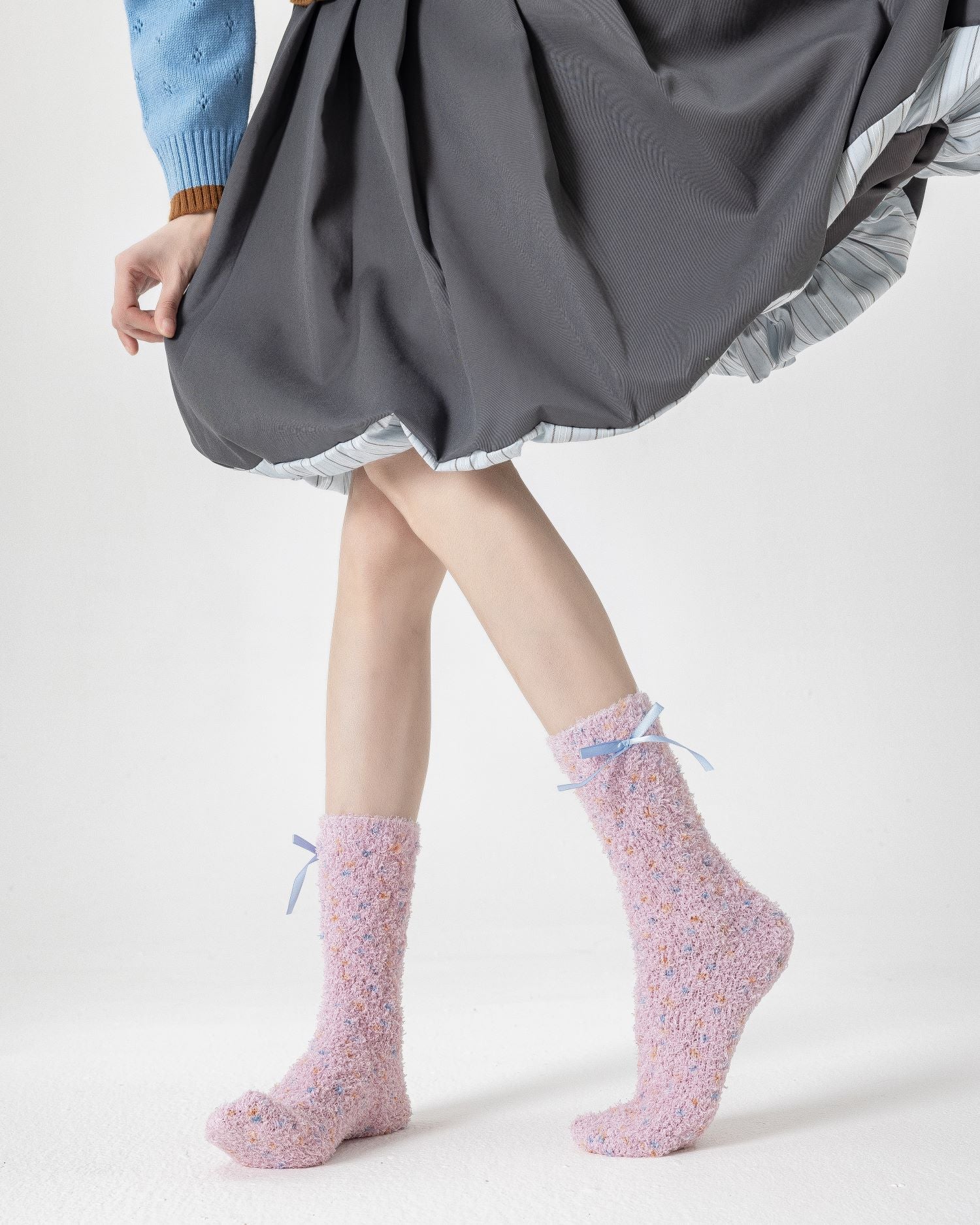 Women Crew Socks Canelé Series Fuzzy Warm Cozy Indoor Socks