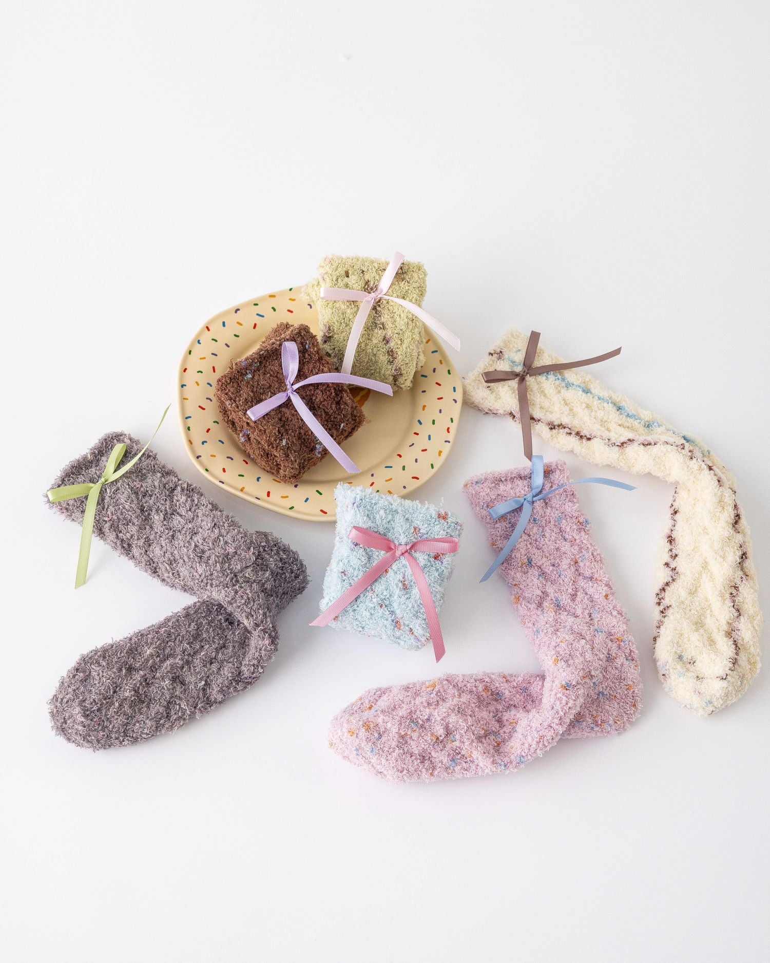 Women Crew Socks Canelé Series Fuzzy Warm Cozy Indoor Socks