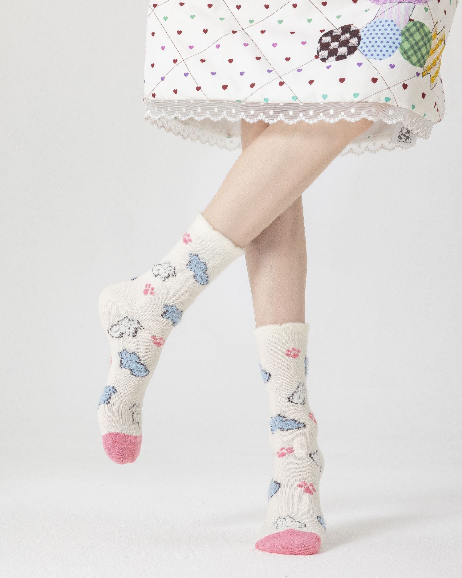 女款中筒襪子貓咪系列毛絨保暖舒適室內防滑襪子