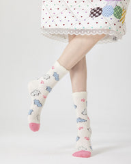 女款中筒襪子貓咪系列毛絨保暖舒適室內防滑襪子