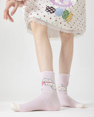 女款中筒襪子貓咪系列毛絨保暖舒適室內防滑襪子