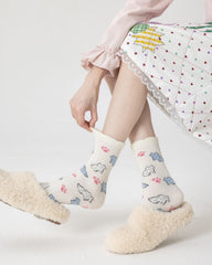 女款中筒襪子貓咪系列毛絨保暖舒適室內防滑襪子