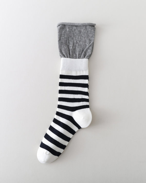 Women Crew Socks Contrast Stripe Double Cuff Slouch Socks - SWEET NANA