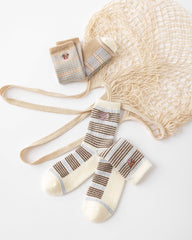 Women Crew Socks Embroidery Bear Series Fuzzy Warm Cozy Indoor Non Slip Socks