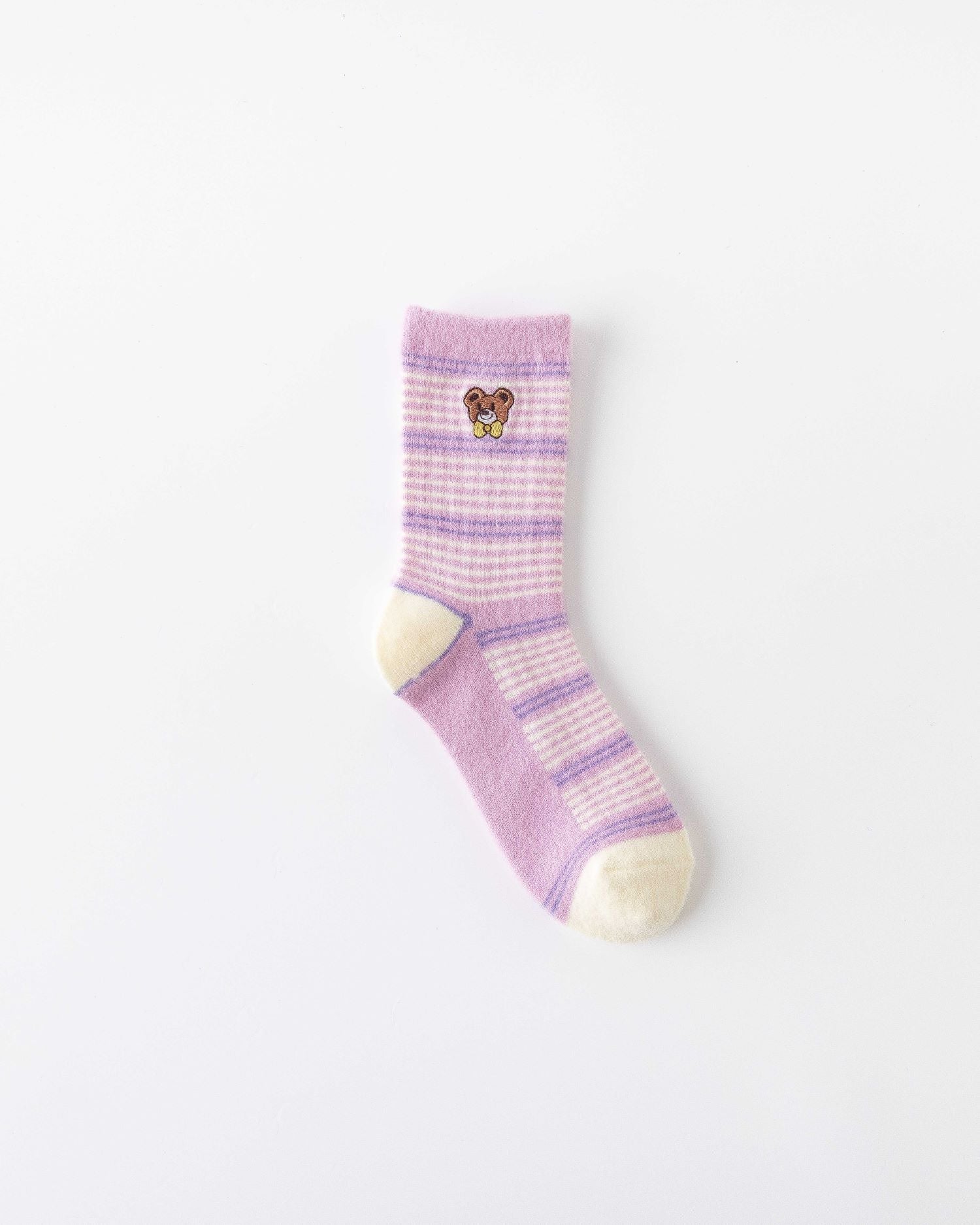Women Crew Socks Embroidery Bear Series Fuzzy Warm Cozy Indoor Non Slip Socks