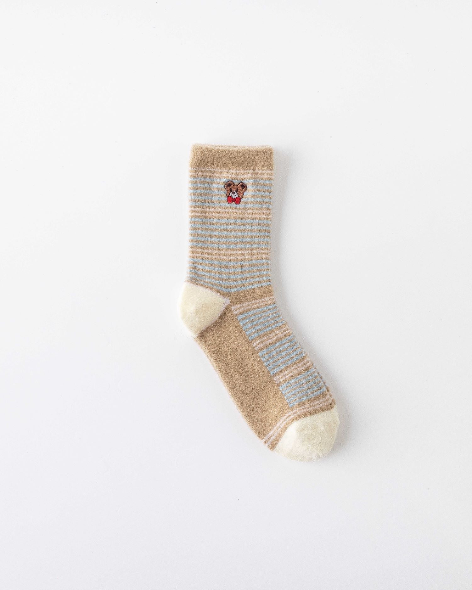 Women Crew Socks Embroidery Bear Series Fuzzy Warm Cozy Indoor Non Slip Socks