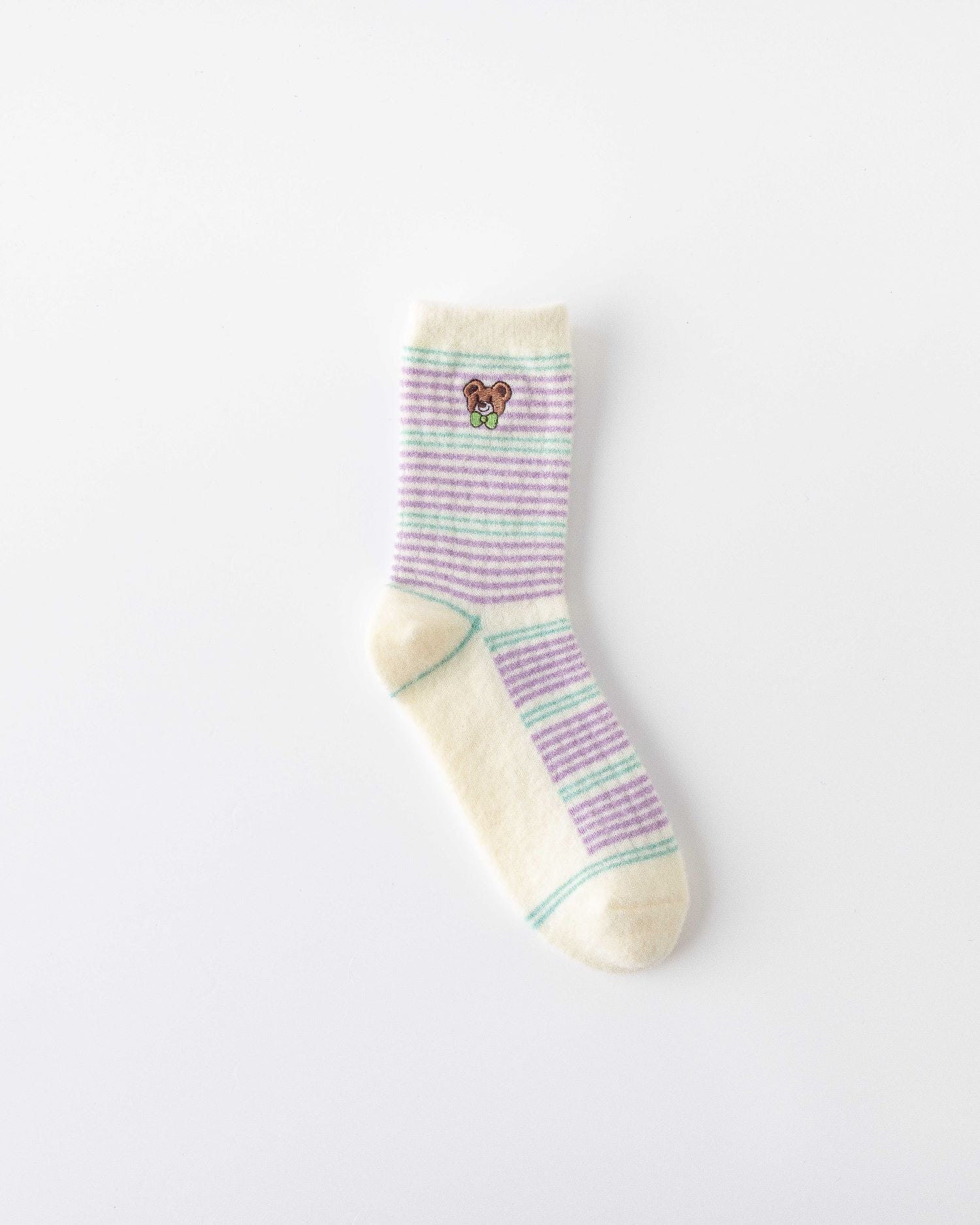 Women Crew Socks Embroidery Bear Series Fuzzy Warm Cozy Indoor Non Slip Socks
