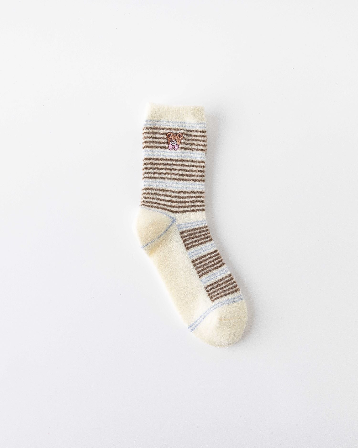 Women Crew Socks Embroidery Bear Series Fuzzy Warm Cozy Indoor Non Slip Socks