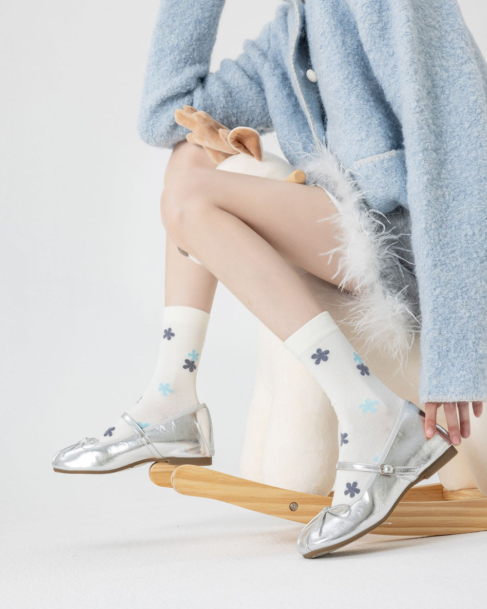 Women Crew Socks Fluffy Dog Series Cotton Cute Embroidery Casual