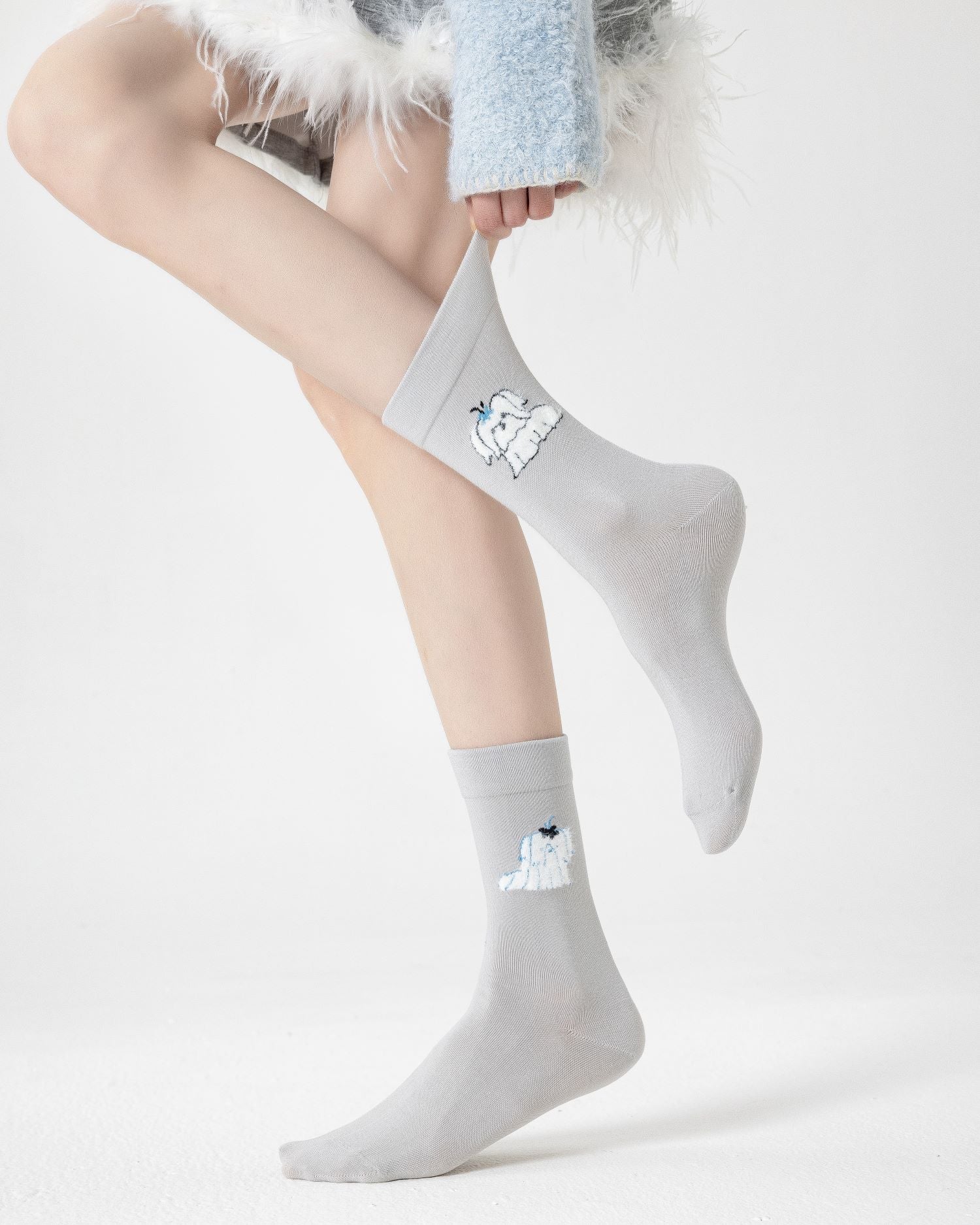Women Crew Socks Fluffy Dog Series Cotton Cute Embroidery Casual Secondary image