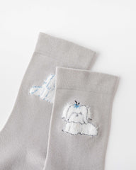 여성 크루 양말 푹신한 강아지 시리즈 면 귀여운 자수 캐주얼 양말