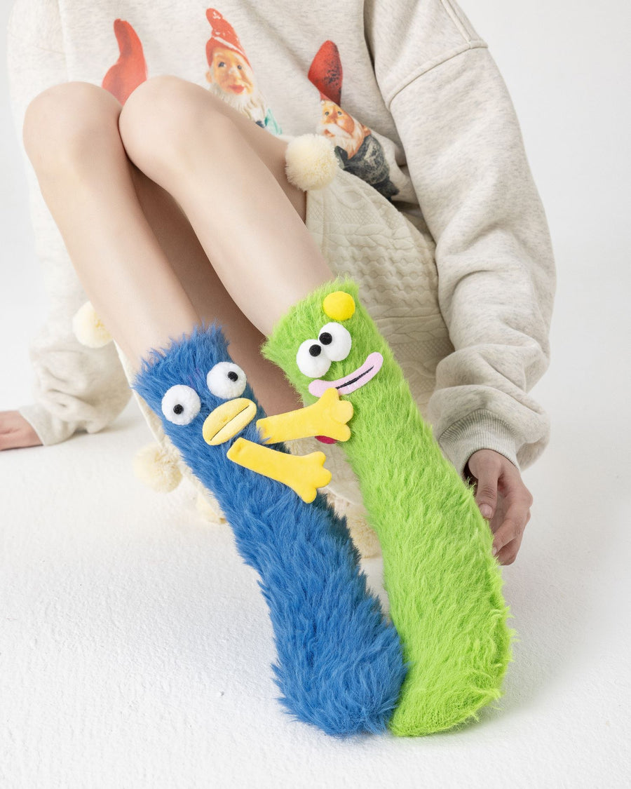 Crew Socks Funny Guys Series Colorful Fuzzy Thick Lounge Socks - SWEET NANA