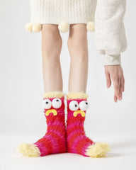 女款中筒襪子趣味人物系列彩色毛絨加厚休閒襪子