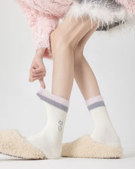 Women Crew Socks Fuzzy Warm Cozy Cotton Soft Cute Animal Embroidery