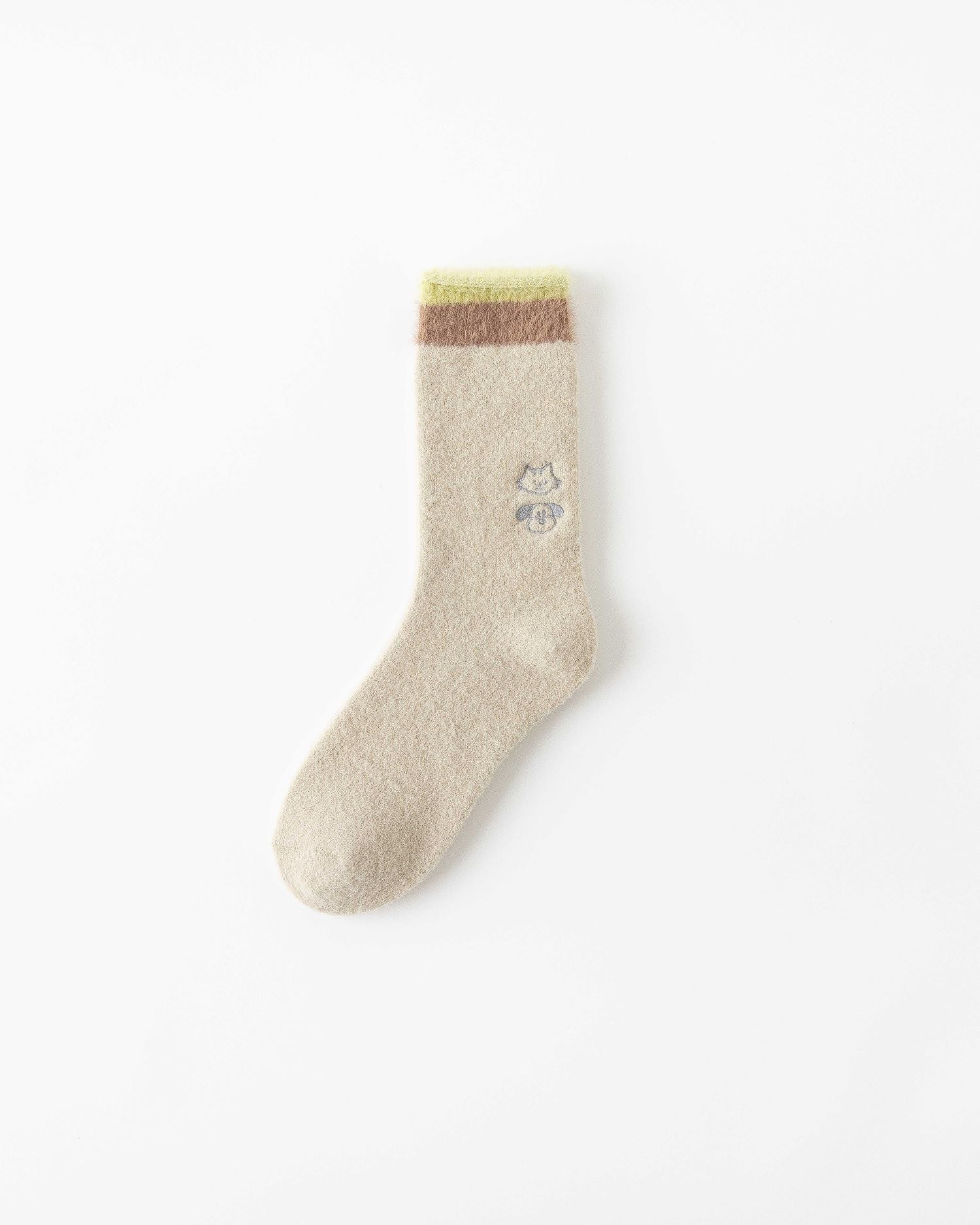 Women Crew Socks Fuzzy Warm Cozy Cotton Soft Cute Animal Embroidery