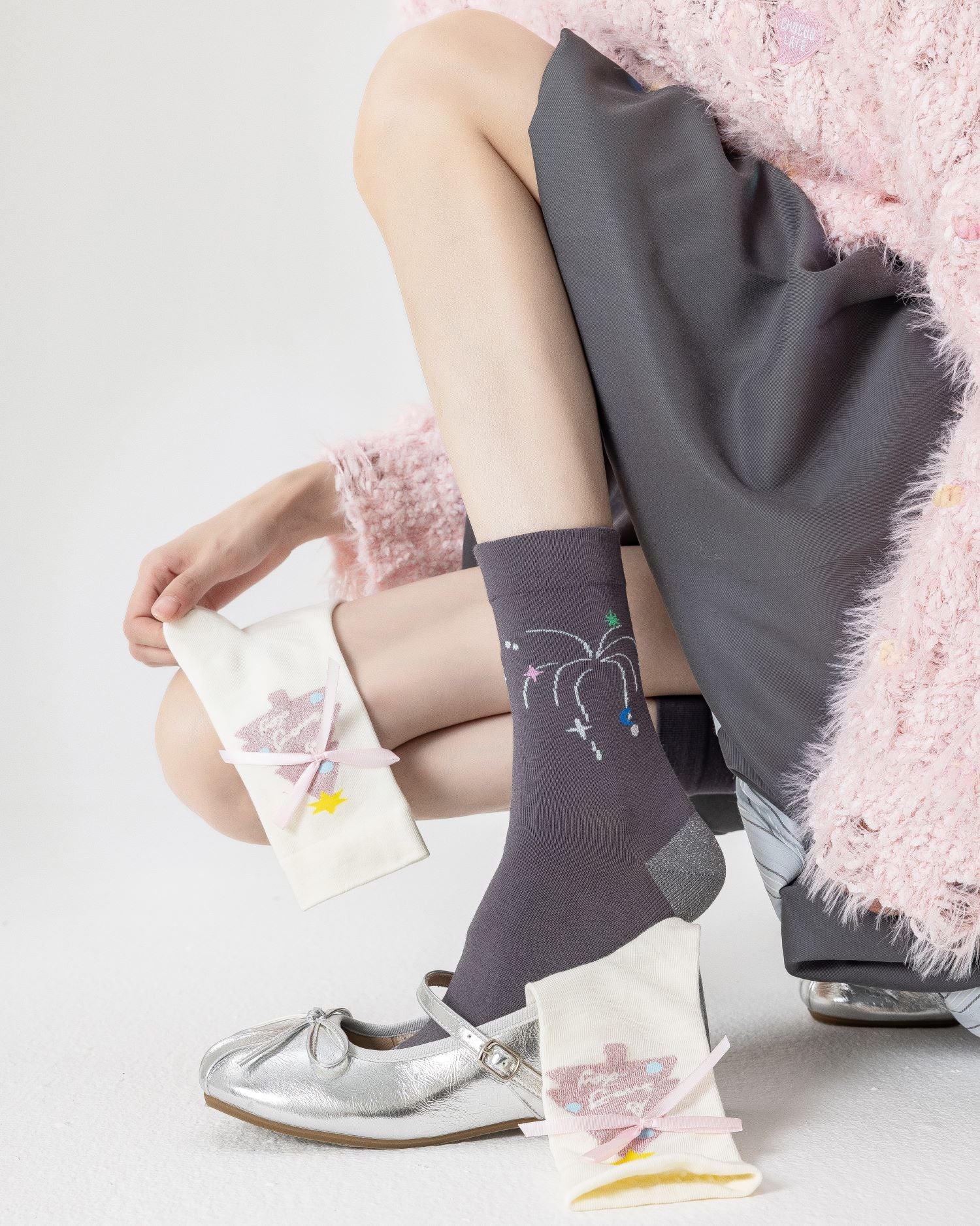 Women Crew Socks Glitter Gift Series Cotton Cute Jacquard Casual - SWEET NANA Main image