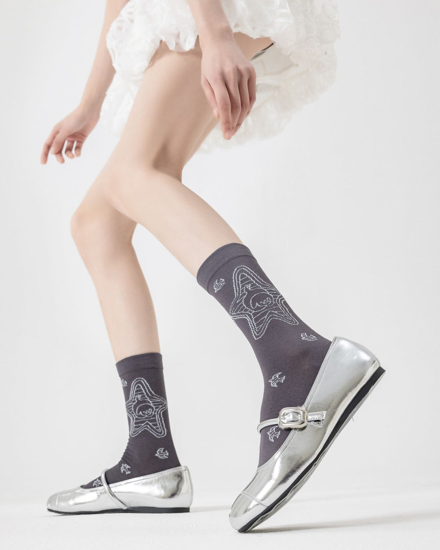 Women Crew Socks Glitter Line Series Cotton Soft Comfortable Casual - SWEET NANA