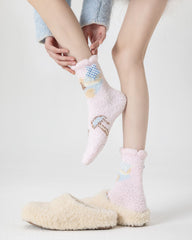 여성 크루 양말 하우스 시리즈 보송보송하고 따뜻하며 포근한 실내용 미끄럼 방지 양말