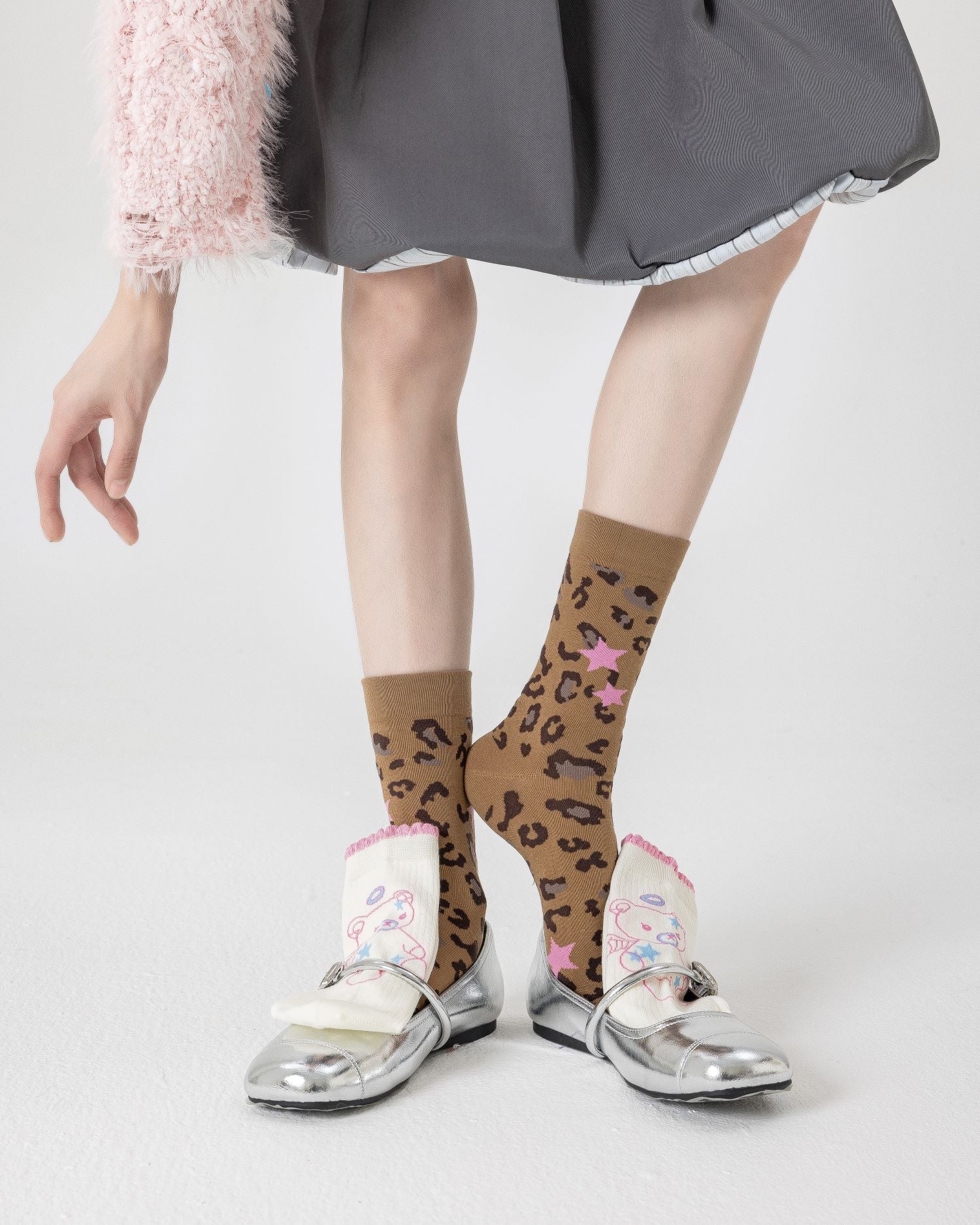 Women Crew Socks Leopard Print Series Cotton Trendy Jacquard Casual Socks