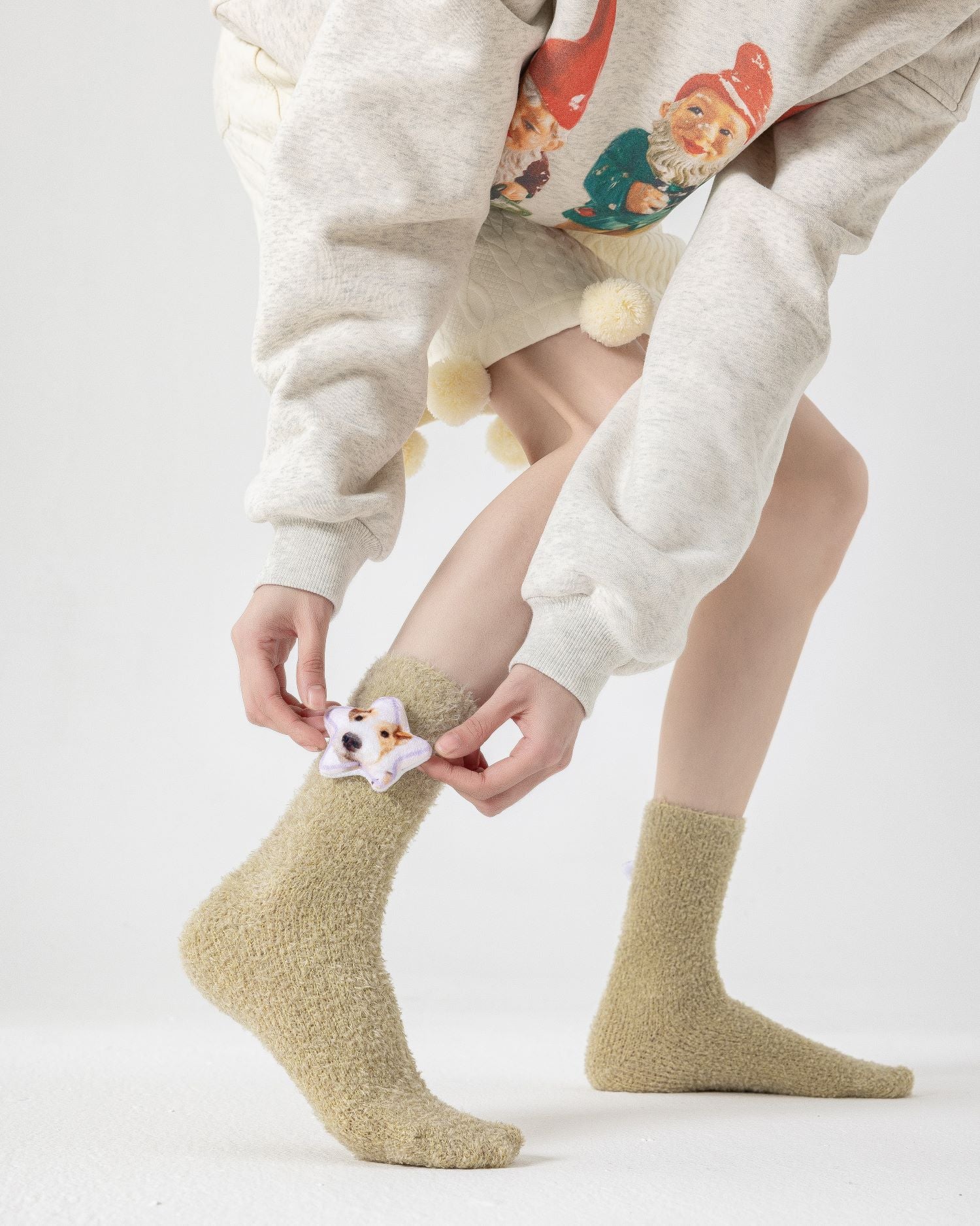 여성 크루 양말 작은 동물 별 시리즈 보송보송하고 포근한 따뜻한 실내용 양말