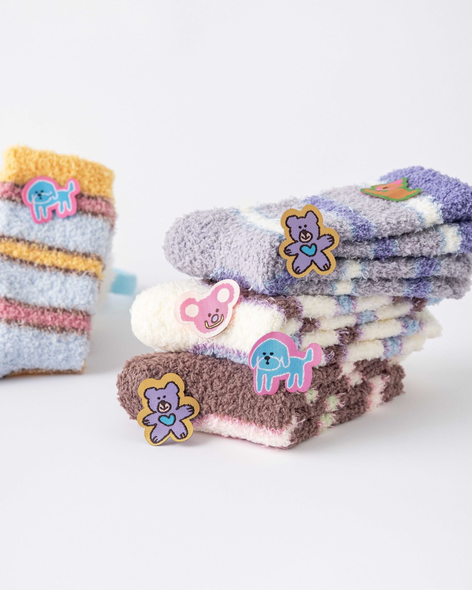 女款中筒襪子多色羽毛條紋系列毛絨保暖舒適室內襪子