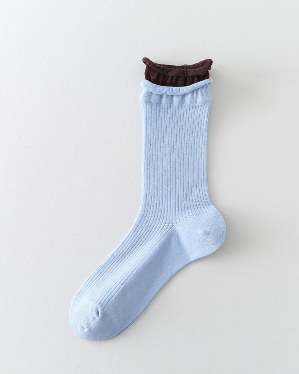 Women Crew Socks Pink Contrast Double Cuff Ribbed Slouch - SWEET NANA