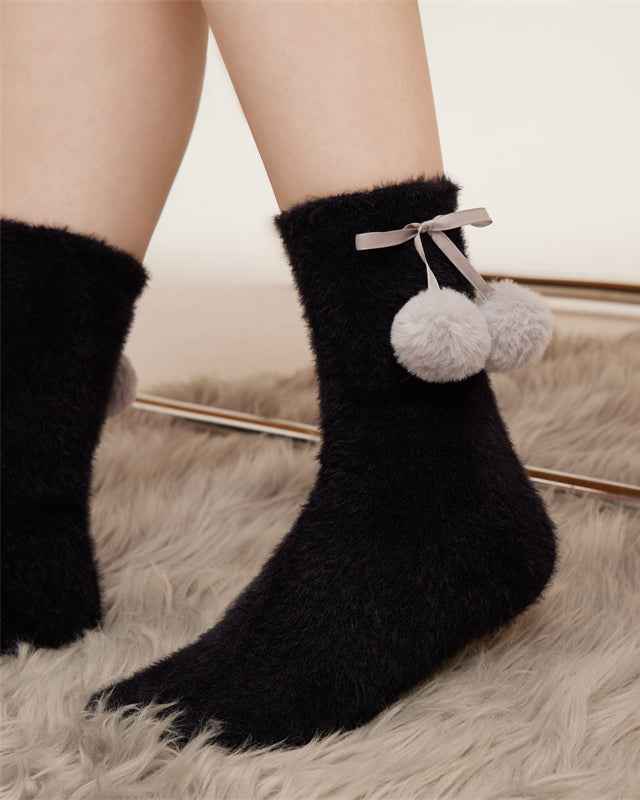 3-Pack Women Crew Socks Pom Pom Series Cozy Thick Soft Fuzzy Cute Socks