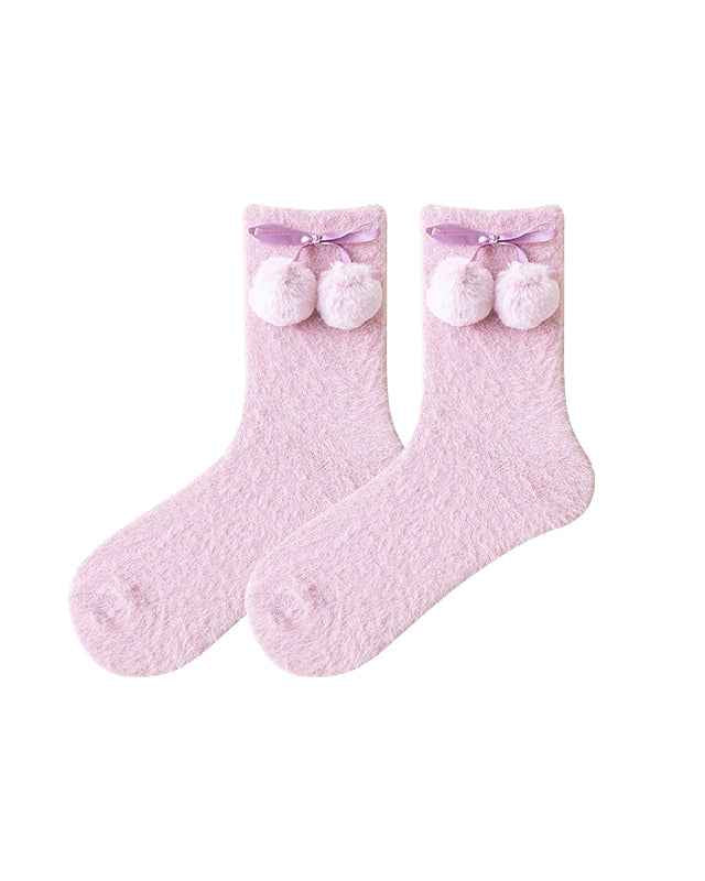 Sweetnana Cozy Crew Socks for Women – Fuzzy Super Soft Socks, Cute Pom-Pom Series, Thickened and Warm for Winter.