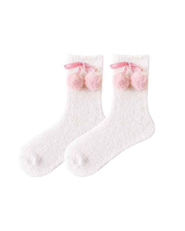 Sweetnana Cozy Crew Socks for Women – Fuzzy Super Soft Socks, Cute Pom-Pom Series, Thickened and Warm for Winter.