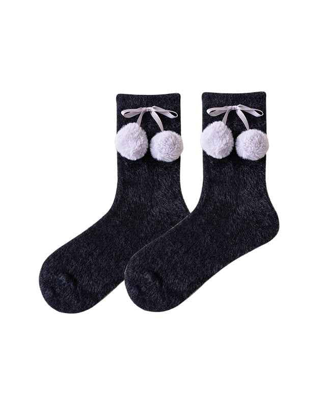 Sweetnana Cozy Crew Socks for Women – Fuzzy Super Soft Socks, Cute Pom-Pom Series, Thickened and Warm for Winter.