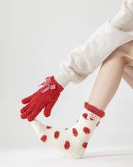 여성 크루 양말 반짝이는 별 도트 시리즈 보송보송하고 따뜻하며 아늑한 실내용 양말