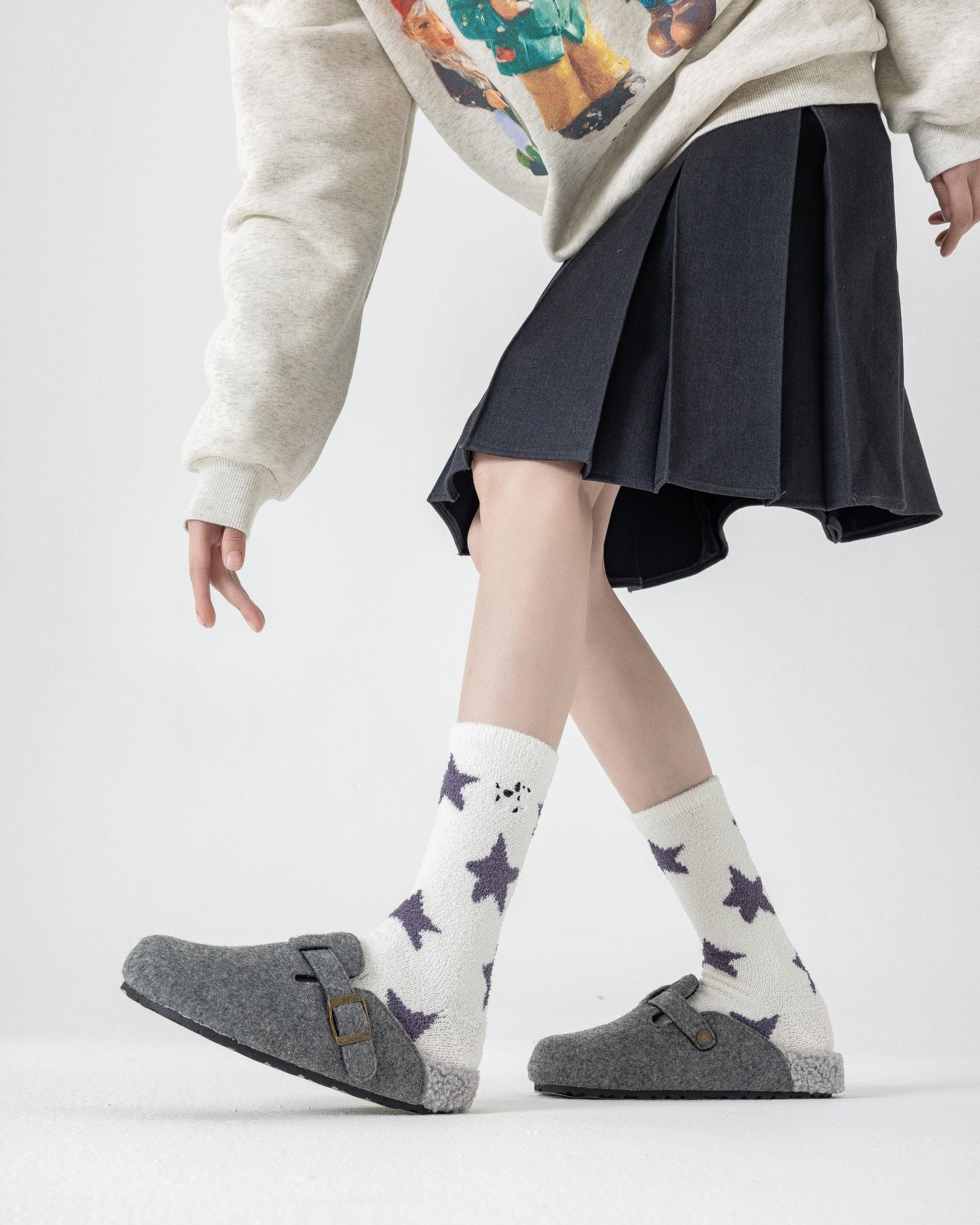 여성 크루 양말 별이 빛나는 하늘 시리즈 보송보송하고 따뜻하며 포근한 미끄럼 방지 홈웨어