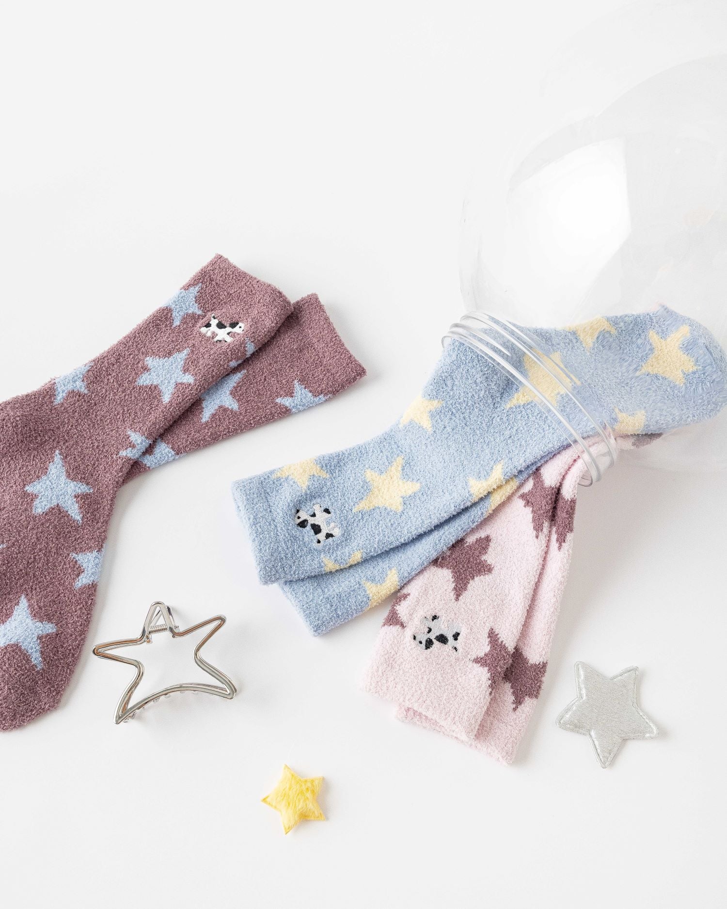 여성 크루 양말 별이 빛나는 하늘 시리즈 보송보송하고 따뜻하며 포근한 미끄럼 방지 홈웨어