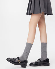 女款中筒襪子扭紋絨毛燕麥色柔軟時尚舒適