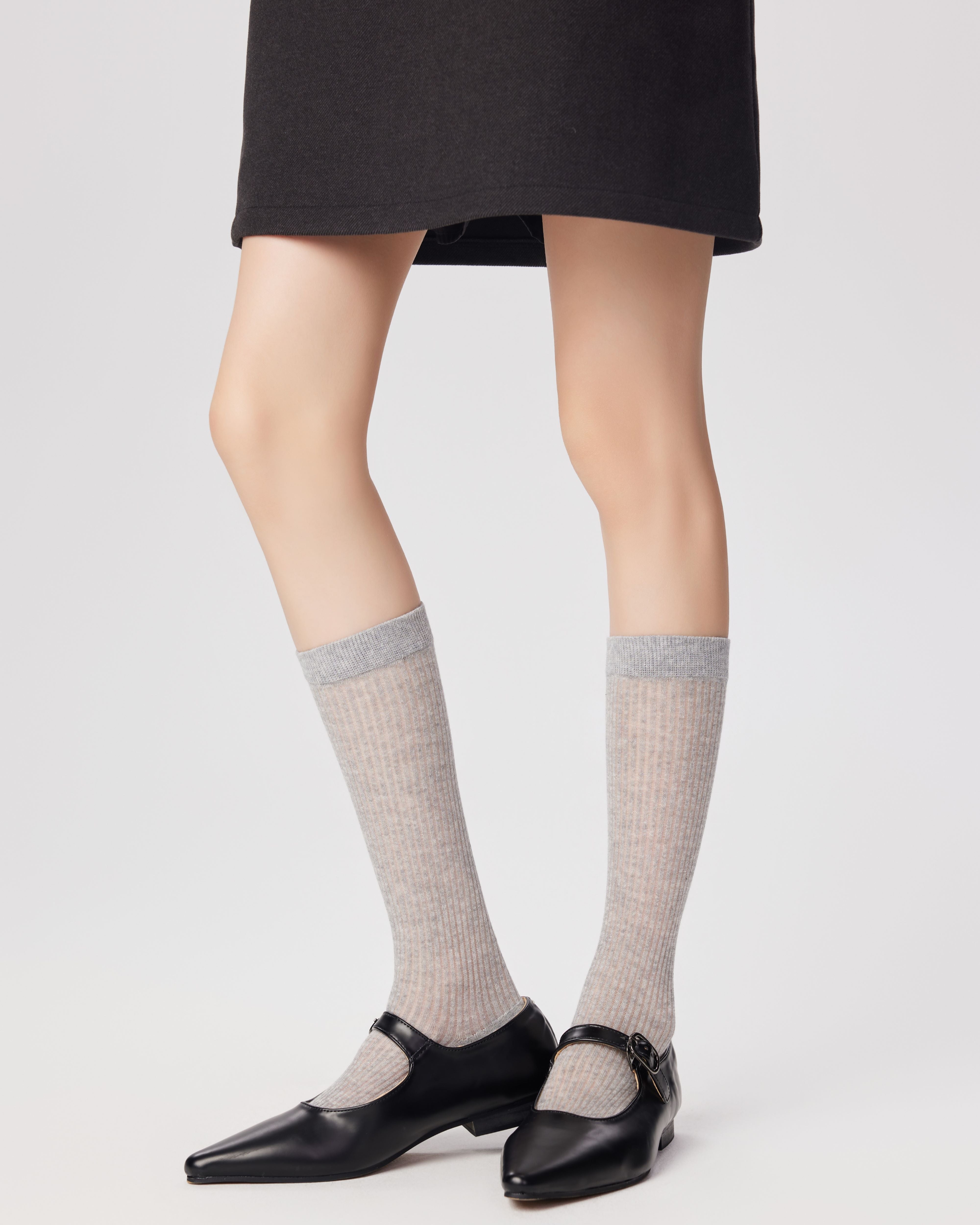 女款中筒襪子直條紋毛圈芭蕾時尚舒適