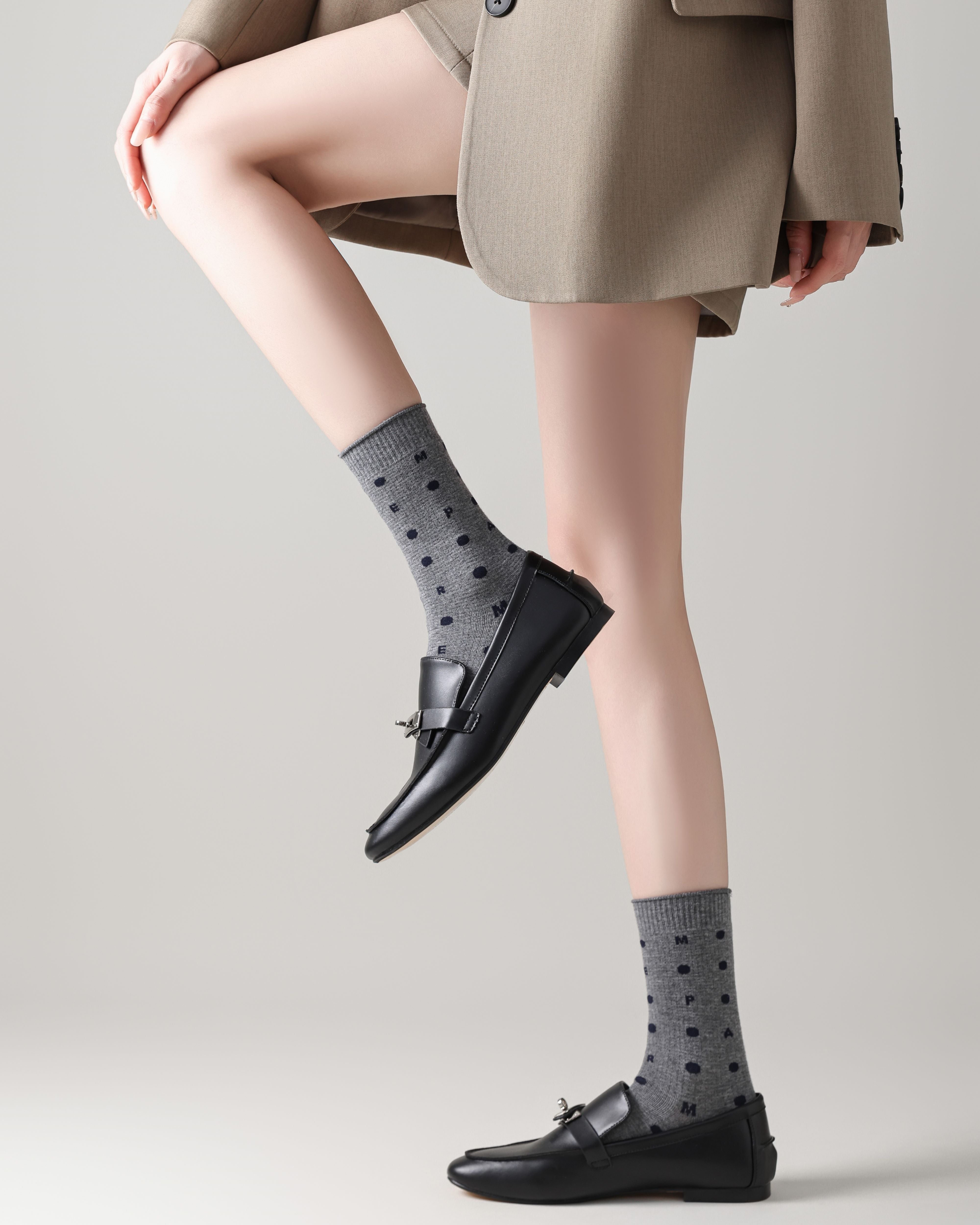 Women Crew Socks White Cotton Letter Polka Dot Series Chic - SWEET NANA Main image