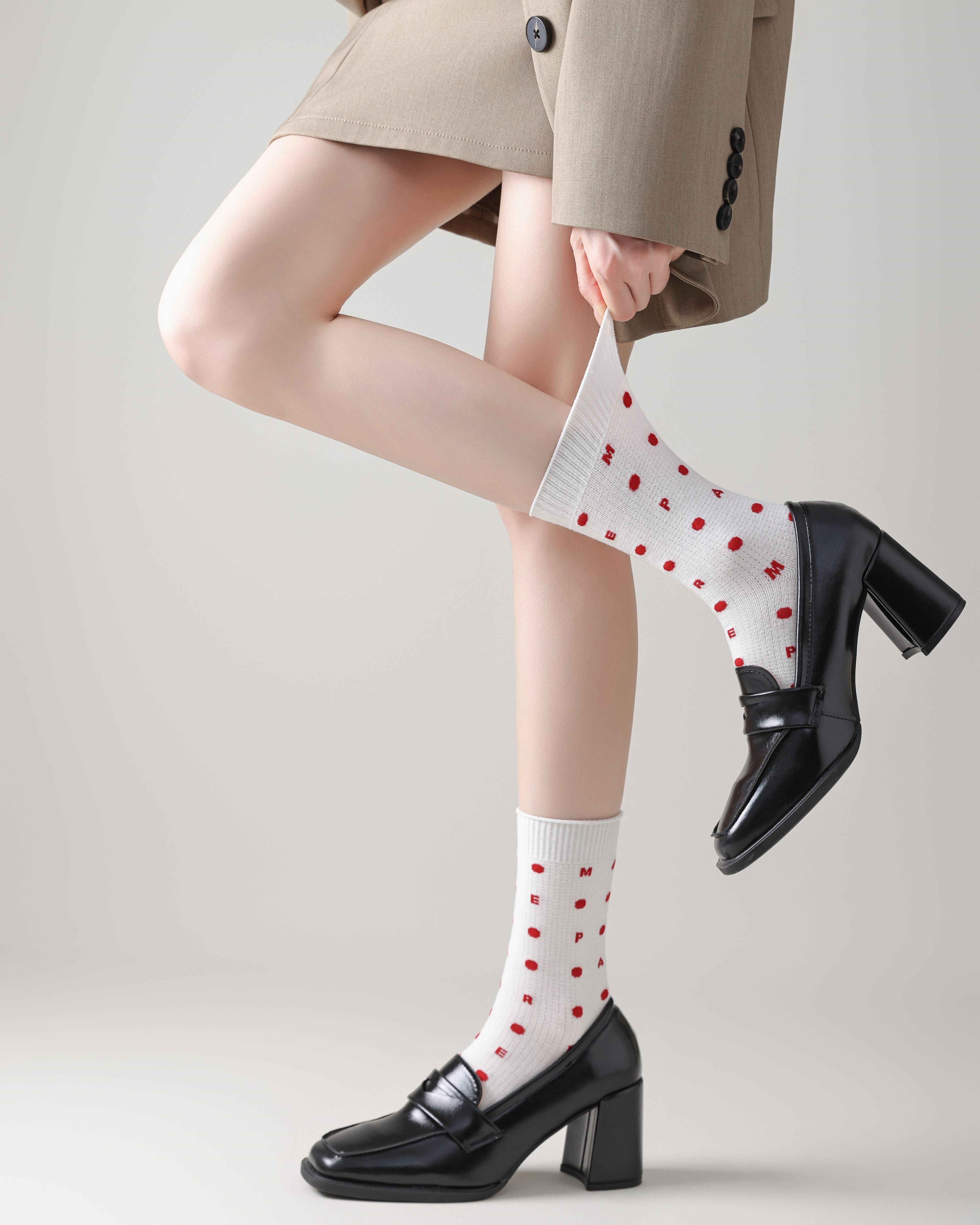 Women Crew Socks White Cotton Letter Polka Dot Series Chic Secondary image