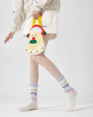 여성용 퍼지 크루 양말 아이스크림 색상 포근하고 따뜻한 실내용 수면 양말